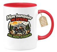 quotedazur Café-Croissant - Mug Personnalisé Moto - Tasse Mon Banquier Me Déteste, Ma Moto M’adore - Cadeau Motard Homme - Rouge/céramique