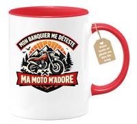 quotedazur Café-Croissant - Mug Personnalisé Moto - Tasse Mon Banquier Me Déteste, Ma Moto M’adore - Cadeau Motard Homme - Rouge/céramique