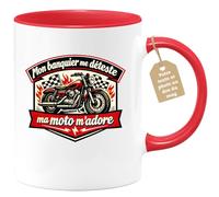 quotedazur Café-Croissant - Mug Personnalisé Moto - Tasse Mon Banquier Me Déteste, Ma Moto M’adore - Cadeau Motard Homme - Rouge/céramique