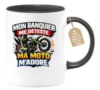 quotedazur Café-Croissant - Mug Personnalisé Moto - Tasse Mon Banquier Me Déteste, Ma Moto M’adore - Cadeau Motard Homme - Noir/céramique