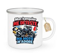 quotedazur Café-Croissant - Mug Personnalisé Moto - Tasse Mon Banquier Me Déteste, Ma Moto M’adore - Cadeau Motard Homme - Blanc/emaille