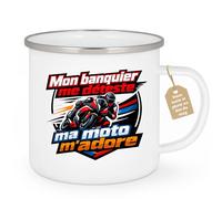 quotedazur Café-Croissant - Mug Personnalisé Moto - Tasse Mon Banquier Me Déteste, Ma Moto M’adore - Cadeau Motard Homme - Blanc/emaille