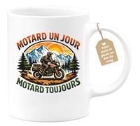 quotedazur Café-Croissant - Mug Personnalisé Moto - Tasse Motard Un Jour Motard Toujours - Cadeau Motard Homme - Blanc/céramique