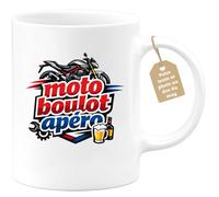 quotedazur Café-Croissant - Mug Personnalisé Moto - Tasse Moto Boulot Apéro - Cadeau Motard Homme - Blanc/céramique