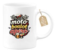 quotedazur Café-Croissant - Mug Personnalisé Moto - Tasse Moto Boulot Apéro - Cadeau Motard Homme - Blanc/céramique