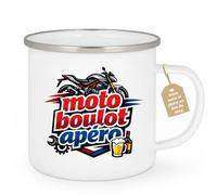 quotedazur Café-Croissant - Mug Personnalisé Moto - Tasse Moto Boulot Apéro - Cadeau Motard Homme - Blanc/emaille