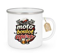 quotedazur Café-Croissant - Mug Personnalisé Moto - Tasse Moto Boulot Apéro - Cadeau Motard Homme - Blanc/emaille
