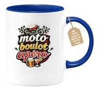 quotedazur Café-Croissant - Mug Personnalisé Moto - Tasse Moto Boulot Apéro - Cadeau Motard Homme - Bleu/céramique