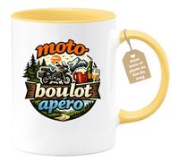 quotedazur Café-Croissant - Mug Personnalisé Moto - Tasse Moto Boulot Apéro - Cadeau Motard Homme - Jaune/céramique