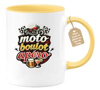 quotedazur Café-Croissant - Mug Personnalisé Moto - Tasse Moto Boulot Apéro - Cadeau Motard Homme - Jaune/céramique