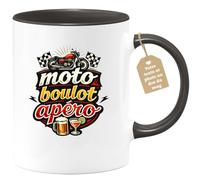 quotedazur Café-Croissant - Mug Personnalisé Moto - Tasse Moto Boulot Apéro - Cadeau Motard Homme - Noir/céramique