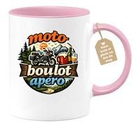 quotedazur Café-Croissant - Mug Personnalisé Moto - Tasse Moto Boulot Apéro - Cadeau Motard Homme - Rose/céramique