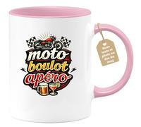 quotedazur Café-Croissant - Mug Personnalisé Moto - Tasse Moto Boulot Apéro - Cadeau Motard Homme - Rose/céramique