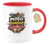 quotedazur Café-Croissant - Mug Personnalisé Moto - Tasse Moto Boulot Apéro - Cadeau Motard Homme - Rouge/céramique