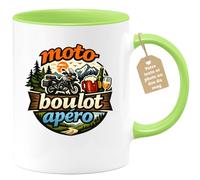 quotedazur Café-Croissant - Mug Personnalisé Moto - Tasse Moto Boulot Apéro - Cadeau Motard Homme - Vert/céramique