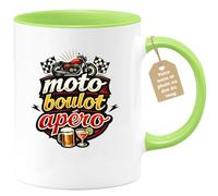 quotedazur Café-Croissant - Mug Personnalisé Moto - Tasse Moto Boulot Apéro - Cadeau Motard Homme - Vert/céramique