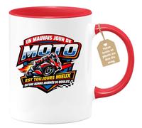 quotedazur Café-Croissant - Mug Personnalisé Moto - Tasse Un Mauvais Jour De Moto Est Toujours Mieux Qu'une Bonne Journée De Boulot - Cadeau Motard Homme - Rouge/céramique