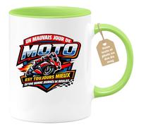 quotedazur Café-Croissant - Mug Personnalisé Moto - Tasse Un Mauvais Jour De Moto Est Toujours Mieux Qu'une Bonne Journée De Boulot - Cadeau Motard Homme - Vert/céramique