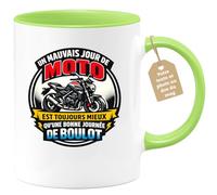 quotedazur Café-Croissant - Mug Personnalisé Moto - Tasse Un Mauvais Jour De Moto Est Toujours Mieux Qu'une Bonne Journée De Boulot - Cadeau Motard Homme - Vert/céramique
