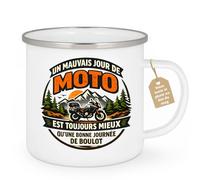 quotedazur Café-Croissant - Mug Personnalisé Moto - Tasse Un Mauvais Jour De Moto Est Toujours Mieux Qu'une Bonne Journée De Boulot - Cadeau Motard Homme - Blanc/emaille