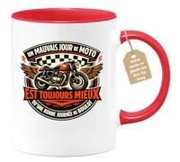 quotedazur Café-Croissant - Mug Personnalisé Moto - Tasse Un Mauvais Jour De Moto Est Toujours Mieux Qu'une Bonne Journée De Boulot - Cadeau Motard Homme - Rouge/céramique