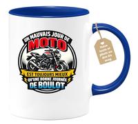 quotedazur Café-Croissant - Mug Personnalisé Moto - Tasse Un Mauvais Jour De Moto Est Toujours Mieux Qu'une Bonne Journée De Boulot - Cadeau Motard Homme - Bleu/céramique