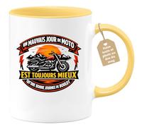 quotedazur Café-Croissant - Mug Personnalisé Moto - Tasse Un Mauvais Jour De Moto Est Toujours Mieux Qu'une Bonne Journée De Boulot - Cadeau Motard Homme - Jaune/céramique