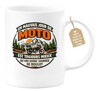 quotedazur Café-Croissant - Mug Personnalisé Moto - Tasse Un Mauvais Jour De Moto Est Toujours Mieux Qu'une Bonne Journée De Boulot - Cadeau Motard Homme - Blanc/céramique