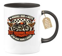 quotedazur Café-Croissant - Mug Personnalisé Moto - Tasse Un Mauvais Jour De Moto Est Toujours Mieux Qu'une Bonne Journée De Boulot - Cadeau Motard Homme - Noir/céramique