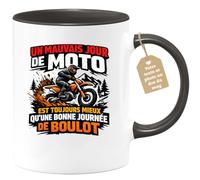 quotedazur Café-Croissant - Mug Personnalisé Moto - Tasse Un Mauvais Jour De Moto Est Toujours Mieux Qu'une Bonne Journée De Boulot - Cadeau Motard Homme - Noir/céramique