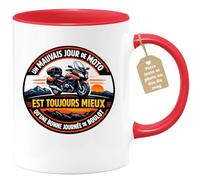 quotedazur Café-Croissant - Mug Personnalisé Moto - Tasse Un Mauvais Jour De Moto Est Toujours Mieux Qu'une Bonne Journée De Boulot - Cadeau Motard Homme - Rouge/céramique