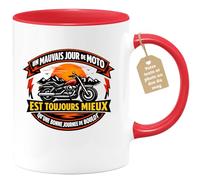 quotedazur Café-Croissant - Mug Personnalisé Moto - Tasse Un Mauvais Jour De Moto Est Toujours Mieux Qu'une Bonne Journée De Boulot - Cadeau Motard Homme - Rouge/céramique