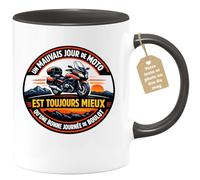 quotedazur Café-Croissant - Mug Personnalisé Moto - Tasse Un Mauvais Jour De Moto Est Toujours Mieux Qu'une Bonne Journée De Boulot - Cadeau Motard Homme - Noir/céramique