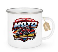 quotedazur Café-Croissant - Mug Personnalisé Moto - Tasse Un Mauvais Jour De Moto Est Toujours Mieux Qu'une Bonne Journée De Boulot - Cadeau Motard Homme - Blanc/emaille