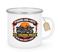 quotedazur Café-Croissant - Mug Personnalisé Moto - Tasse Un Mauvais Jour De Moto Est Toujours Mieux Qu'une Bonne Journée De Boulot - Cadeau Motard Homme - Blanc/emaille
