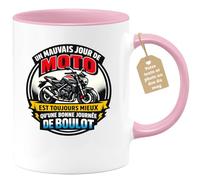 quotedazur Café-Croissant - Mug Personnalisé Moto - Tasse Un Mauvais Jour De Moto Est Toujours Mieux Qu'une Bonne Journée De Boulot - Cadeau Motard Homme - Rose/céramique