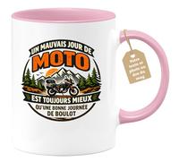 quotedazur Café-Croissant - Mug Personnalisé Moto - Tasse Un Mauvais Jour De Moto Est Toujours Mieux Qu'une Bonne Journée De Boulot - Cadeau Motard Homme - Rose/céramique