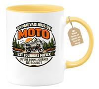 quotedazur Café-Croissant - Mug Personnalisé Moto - Tasse Un Mauvais Jour De Moto Est Toujours Mieux Qu'une Bonne Journée De Boulot - Cadeau Motard Homme - Jaune/céramique