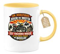quotedazur Café-Croissant - Mug Personnalisé Moto - Tasse Un Mauvais Jour De Moto Est Toujours Mieux Qu'une Bonne Journée De Boulot - Cadeau Motard Homme - Jaune/céramique
