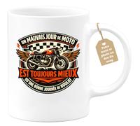 quotedazur Café-Croissant - Mug Personnalisé Moto - Tasse Un Mauvais Jour De Moto Est Toujours Mieux Qu'une Bonne Journée De Boulot - Cadeau Motard Homme - Blanc/céramique