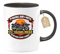 quotedazur Café-Croissant - Mug Personnalisé Moto - Tasse Un Mauvais Jour De Moto Est Toujours Mieux Qu'une Bonne Journée De Boulot - Cadeau Motard Homme - Noir/céramique
