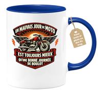 quotedazur Café-Croissant - Mug Personnalisé Moto - Tasse Un Mauvais Jour De Moto Est Toujours Mieux Qu'une Bonne Journée De Boulot - Cadeau Motard Homme - Bleu/céramique