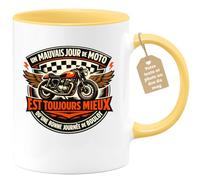 quotedazur Café-Croissant - Mug Personnalisé Moto - Tasse Un Mauvais Jour De Moto Est Toujours Mieux Qu'une Bonne Journée De Boulot - Cadeau Motard Homme - Jaune/céramique