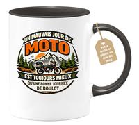 quotedazur Café-Croissant - Mug Personnalisé Moto - Tasse Un Mauvais Jour De Moto Est Toujours Mieux Qu'une Bonne Journée De Boulot - Cadeau Motard Homme - Noir/céramique