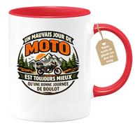 quotedazur Café-Croissant - Mug Personnalisé Moto - Tasse Un Mauvais Jour De Moto Est Toujours Mieux Qu'une Bonne Journée De Boulot - Cadeau Motard Homme - Rouge/céramique