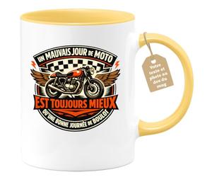 quotedazur Café-Croissant - Mug Personnalisé Moto - Tasse Un Mauvais Jour De Moto Est Toujours Mieux Qu'une Bonne Journée De Boulot - Cadeau Motard Homme - Jaune/céramique