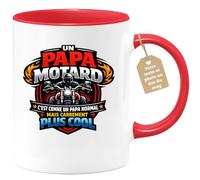 quotedazur Café-Croissant - Mug Personnalisé Moto - Tasse Un Papa Motard C'est Comme Un Papa Normal Mais Carrément Plus Cool - Cadeau Motard Homme - Rouge/céramique