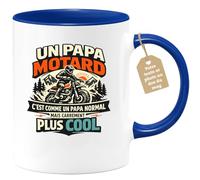 quotedazur Café-Croissant - Mug Personnalisé Moto - Tasse Un Papa Motard C'est Comme Un Papa Normal Mais Carrément Plus Cool - Cadeau Motard Homme - Bleu/céramique