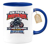 quotedazur Café-Croissant - Mug Personnalisé Moto - Tasse Un Papa Motard C'est Comme Un Papa Normal Mais Carrément Plus Cool - Cadeau Motard Homme - Bleu/céramique
