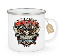 quotedazur Café-Croissant - Mug Personnalisé Moto - Tasse Un Papa Motard C'est Comme Un Papa Normal Mais Carrément Plus Cool - Cadeau Motard Homme - Blanc/emaille